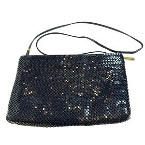 Vintage Whiting and Davis Navy Metal Mesh‎ Clutch / Shoulder Strap Bag